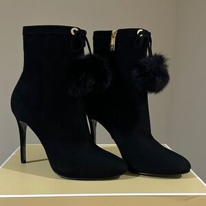 Brand New Michael Kors Black Heeled Boots with Pom-Poms